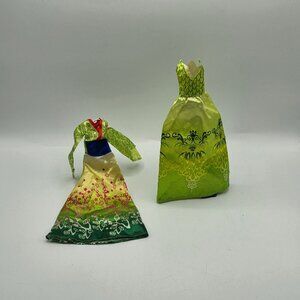 Disney Princess Royal Shimmer Mulan & Tiana Doll Dresses Set Yellow & Green Flor